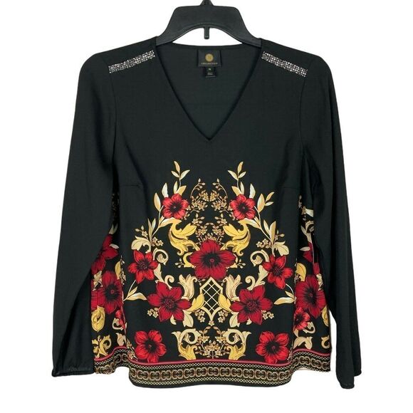 JM Collection Delilah Printed Embellished Top Deep Black XL - Picture 2 of 3